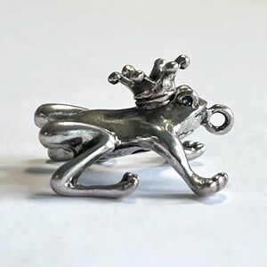 As Low As $2 Antique Silver Crowned Frog Prince Pendant 2/pk